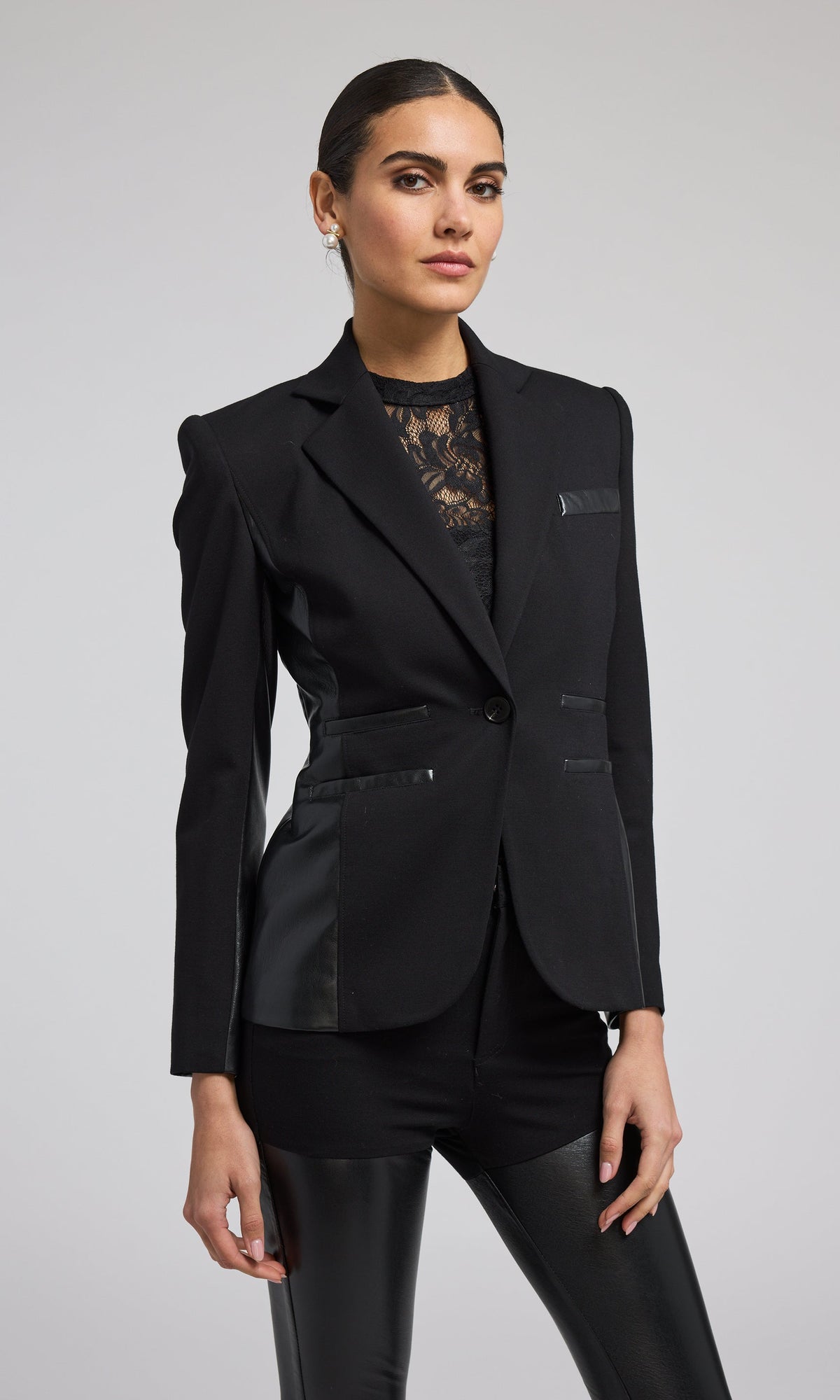 Gayle Vegan Leather Combo Blazer
