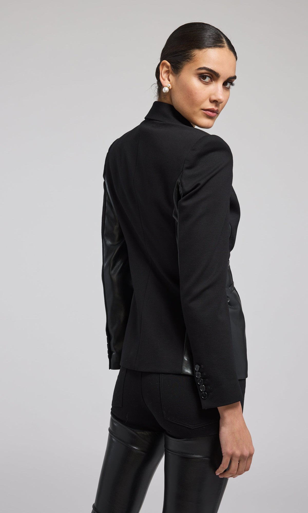 Gayle Vegan Leather Combo Blazer