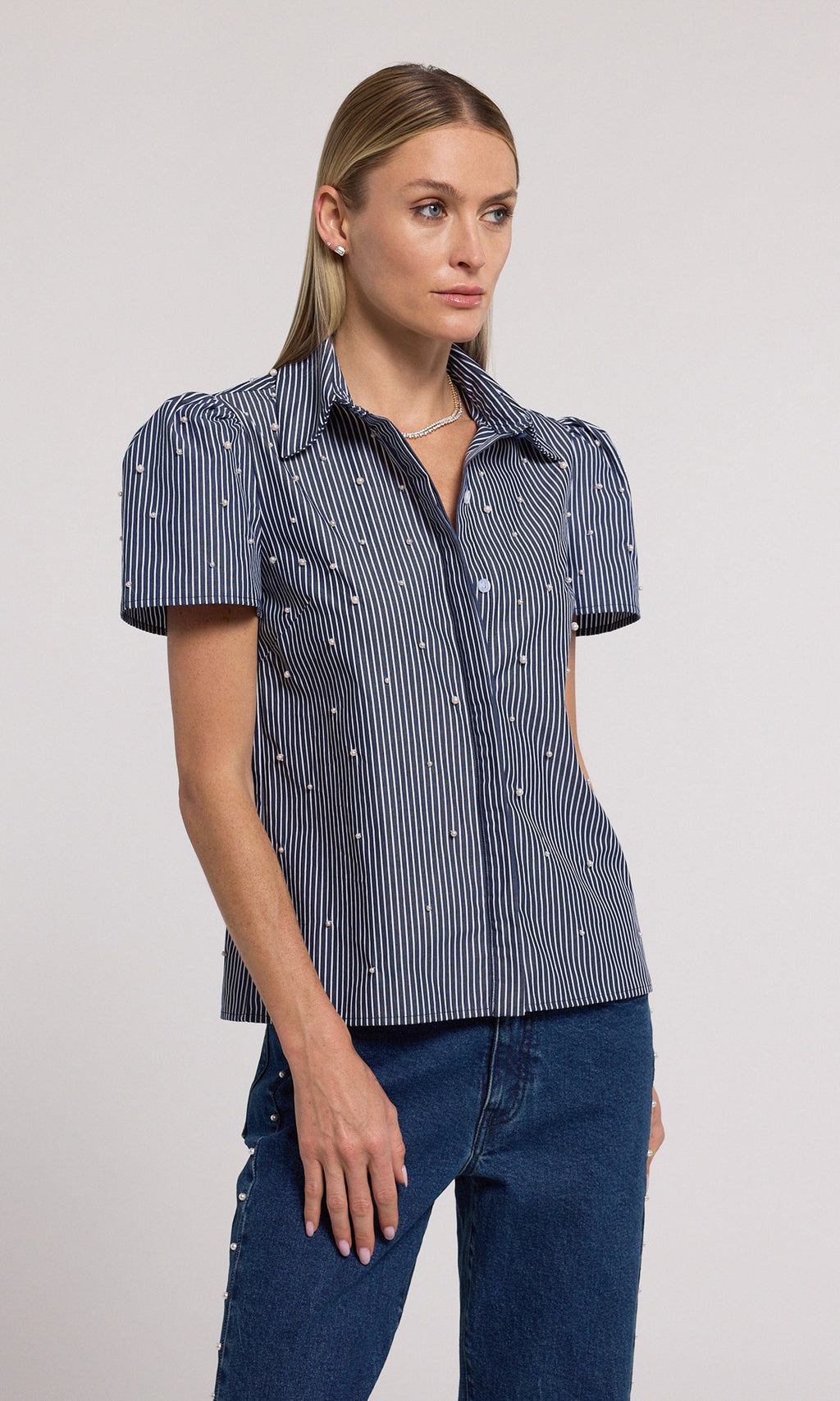 Murphy Pearl Embellished Pinstripe Shirt