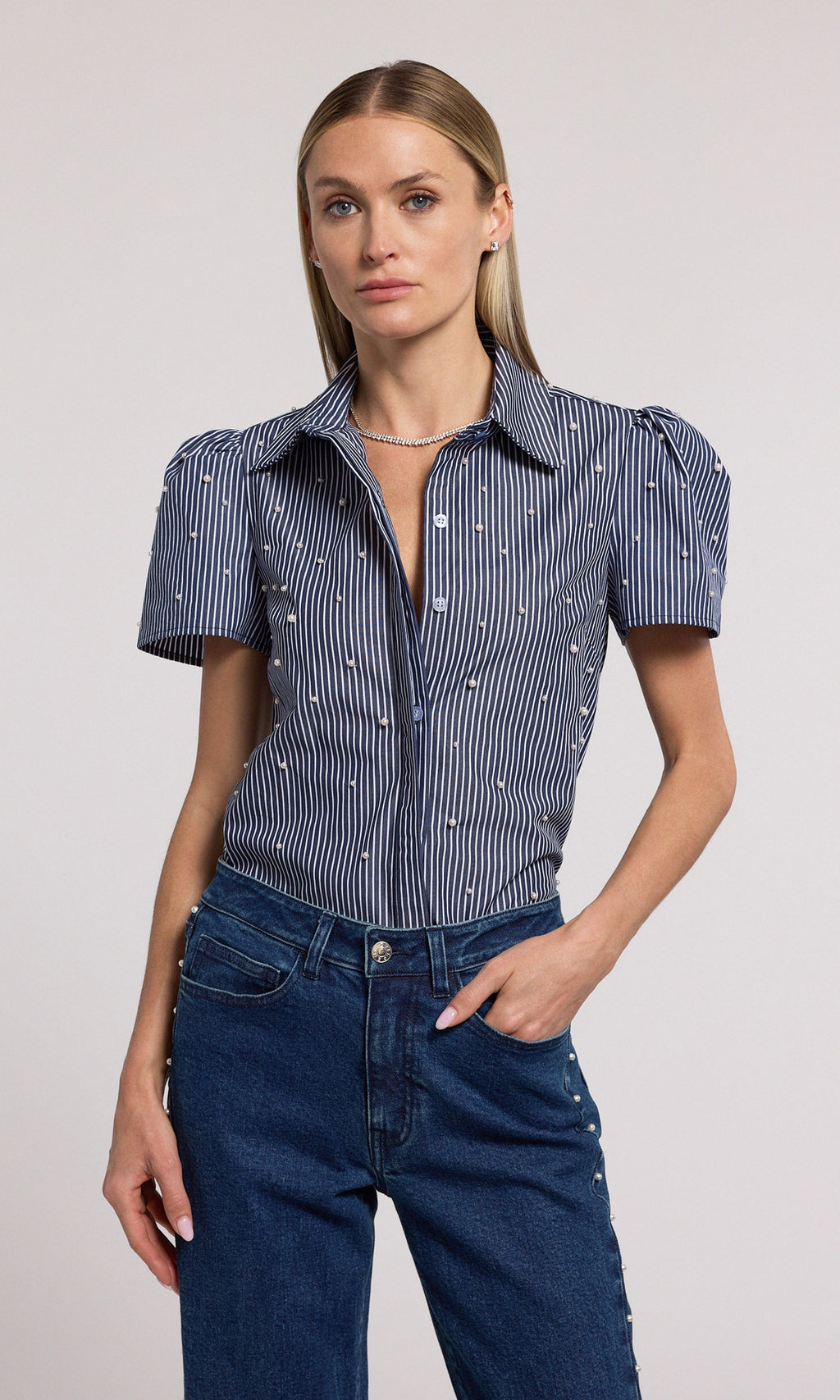 Murphy Pearl Embellished Pinstripe Shirt