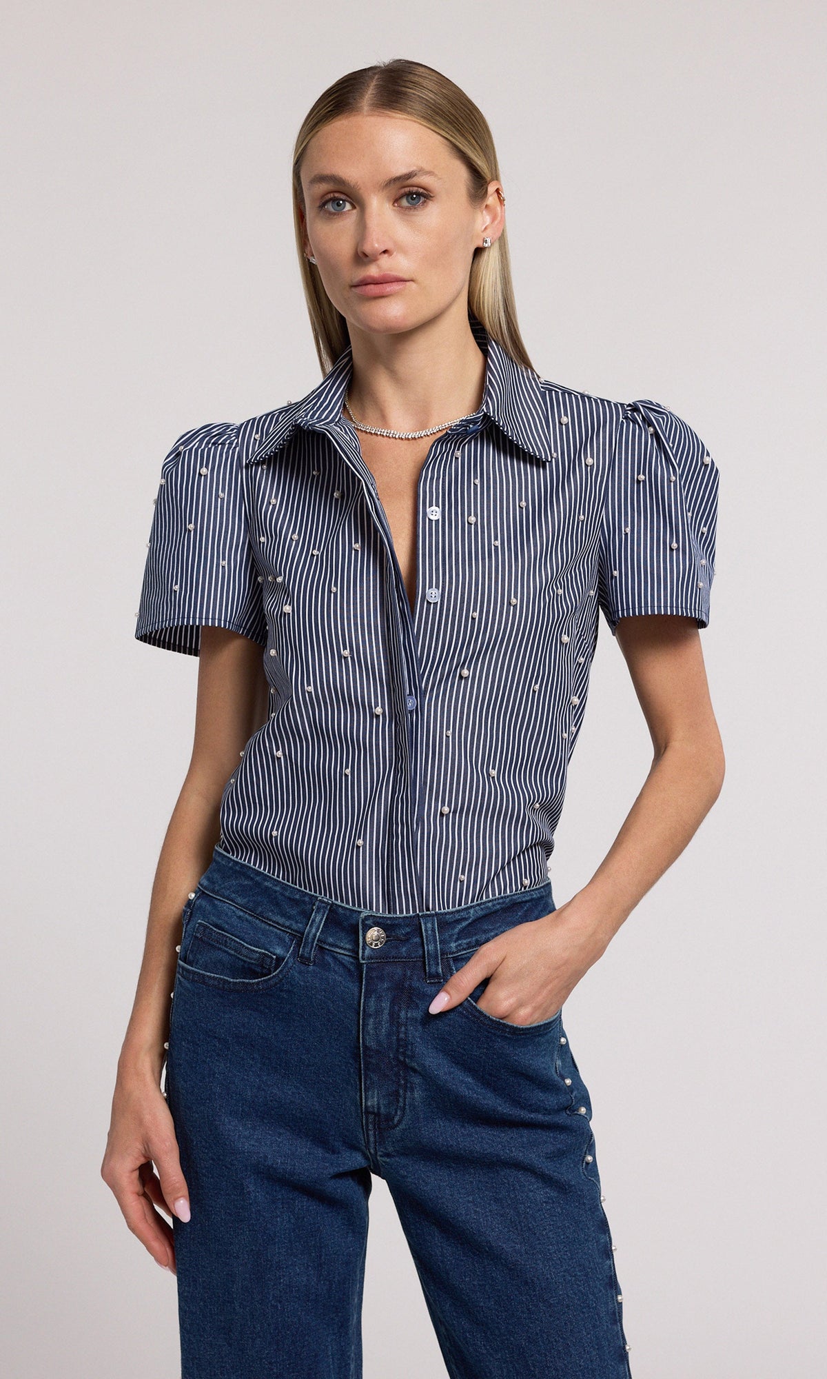 Murphy Pearl Embellished Pinstripe Shirt