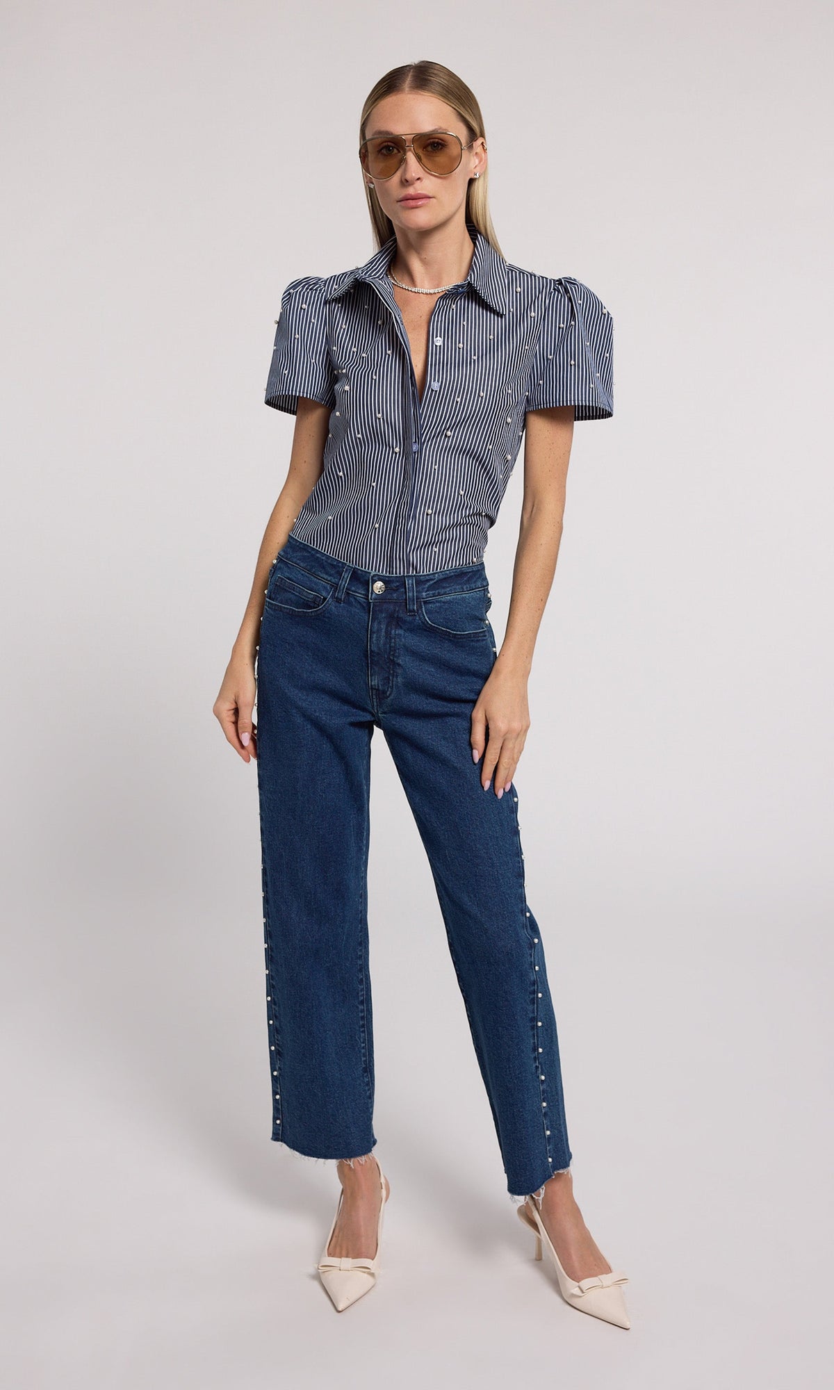 Murphy Pearl Embellished Pinstripe Shirt