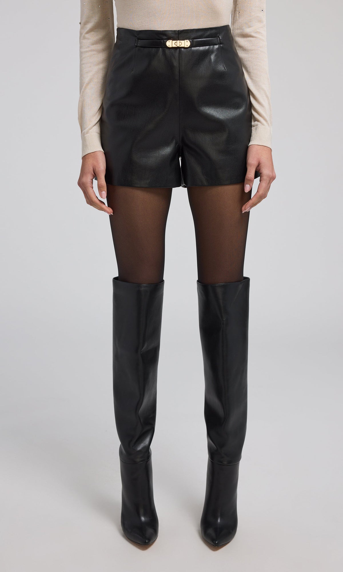 Danny Belted Vegan Leather Shorts