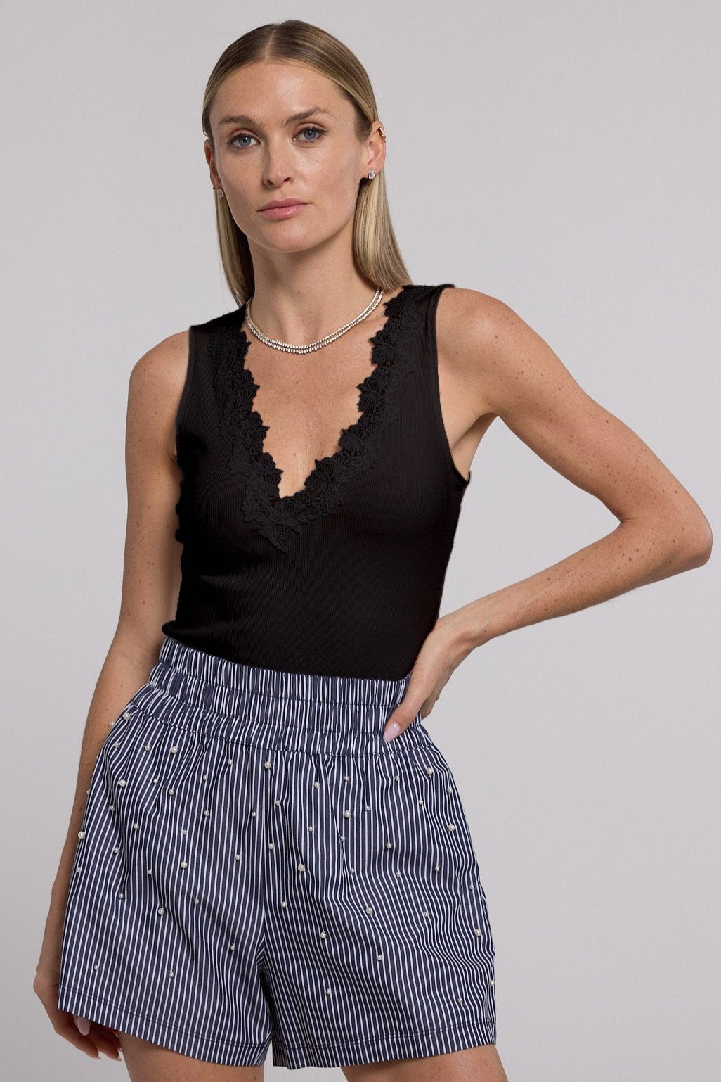 Reida Lace Combo Rib Tank Top