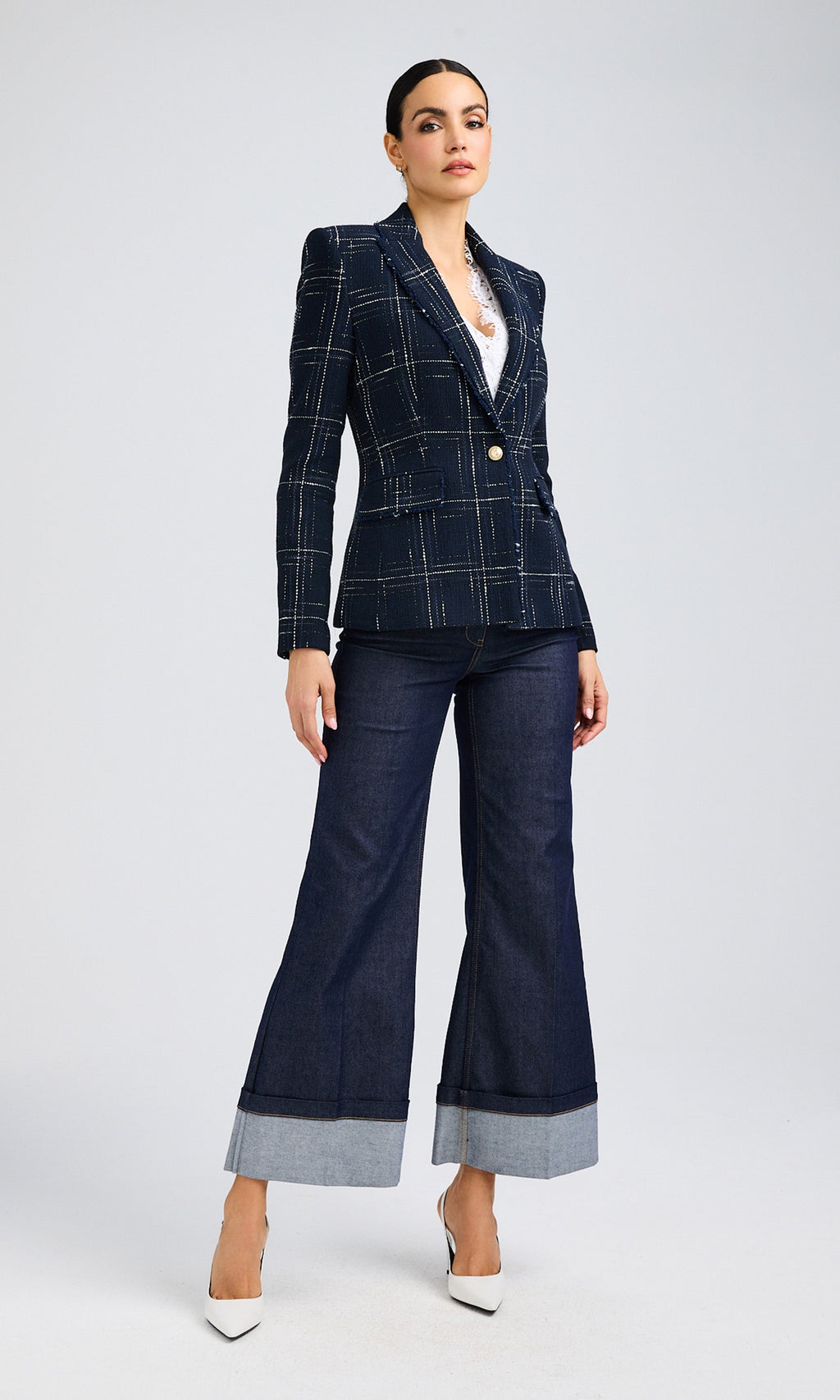 Aimee Windowpane Tweed Blazer