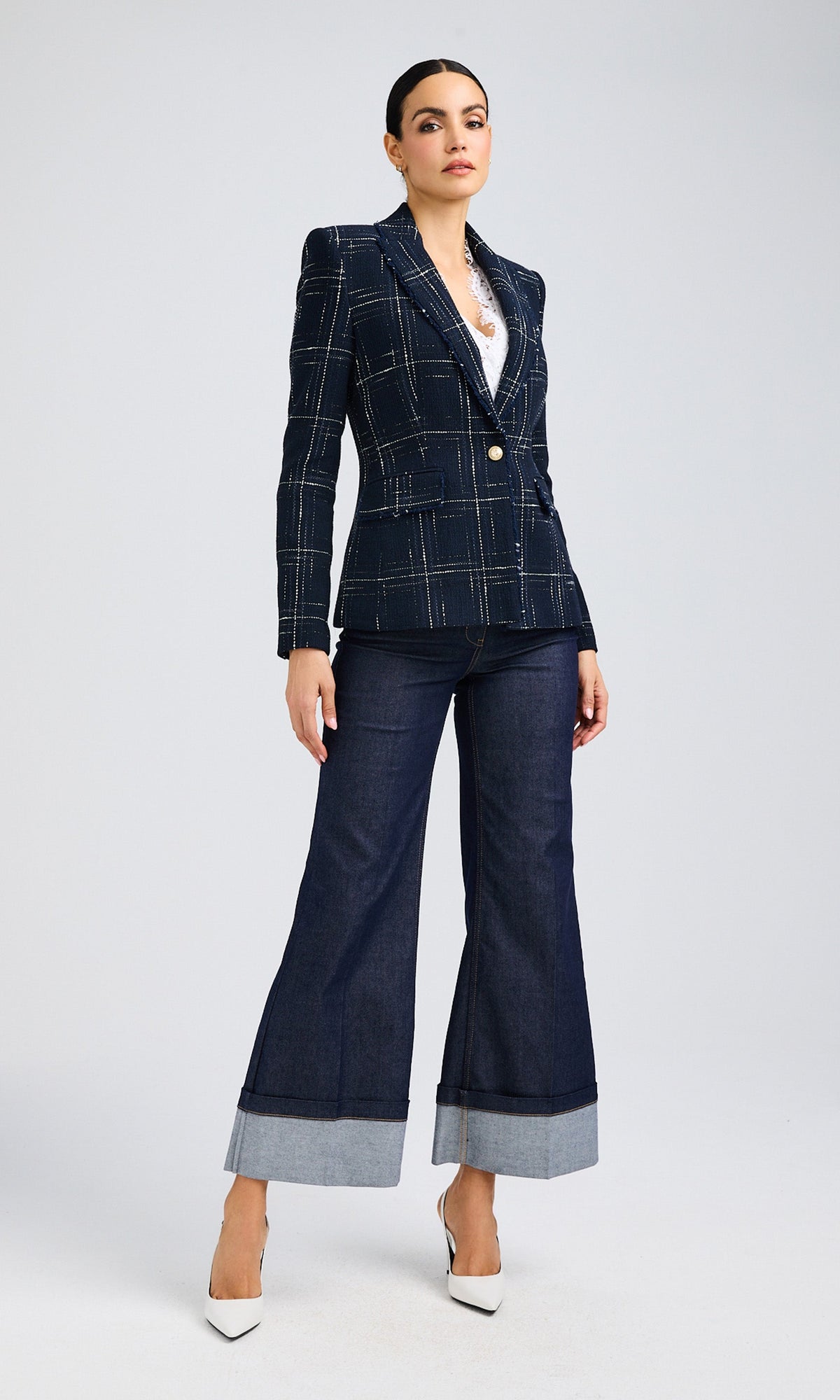 Aimee Windowpane Tweed Blazer