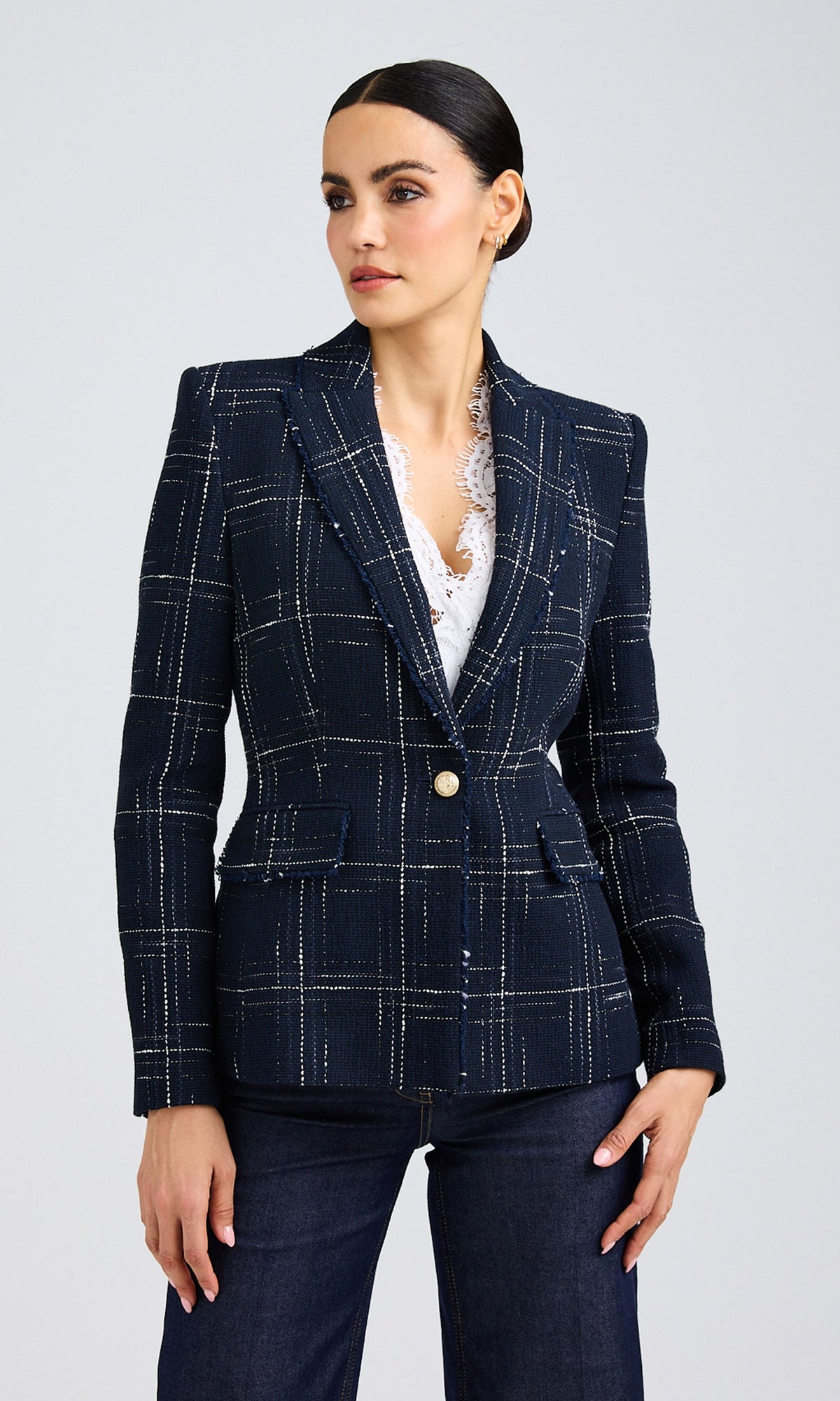 Aimee Windowpane Tweed Blazer