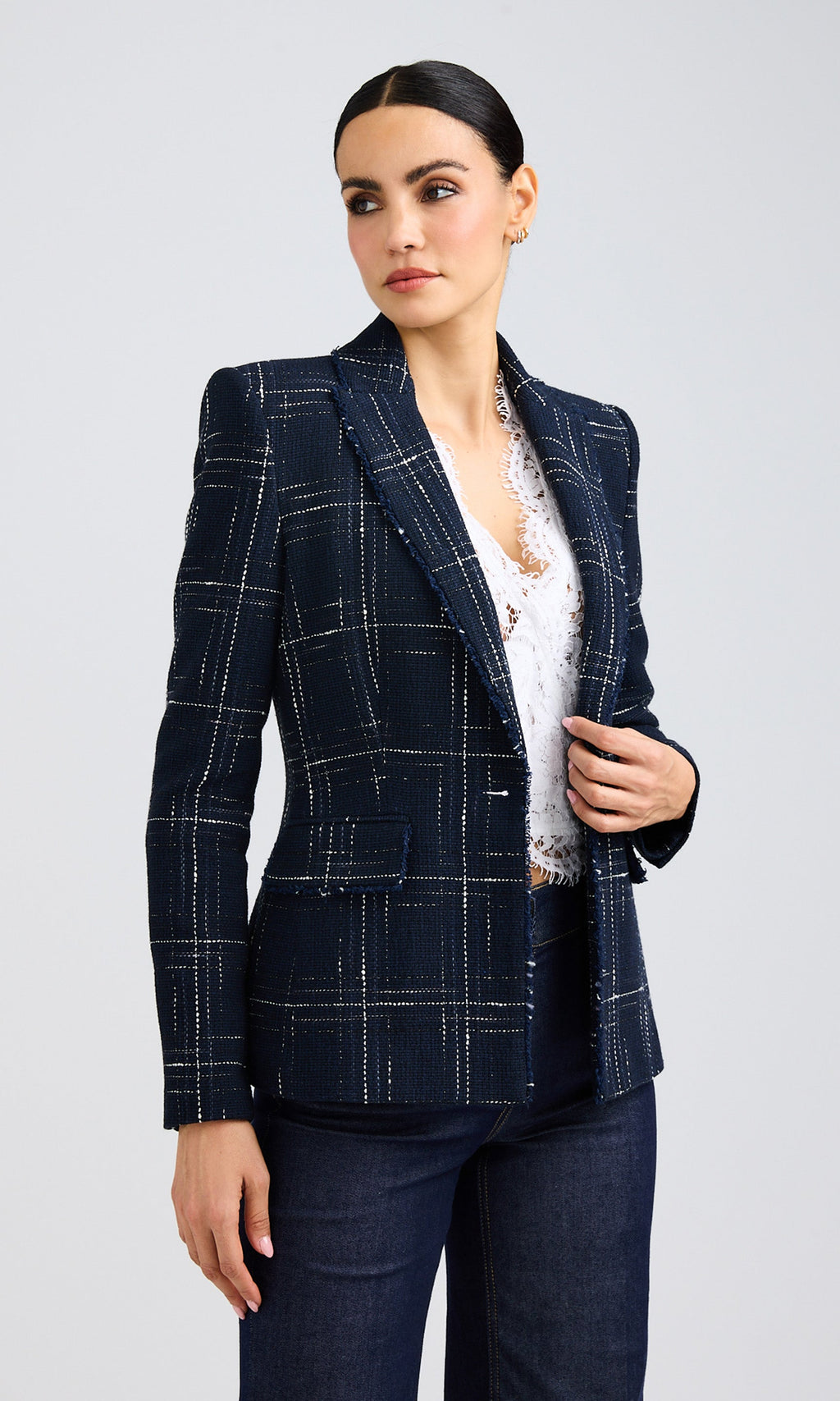 Aimee Windowpane Tweed Blazer
