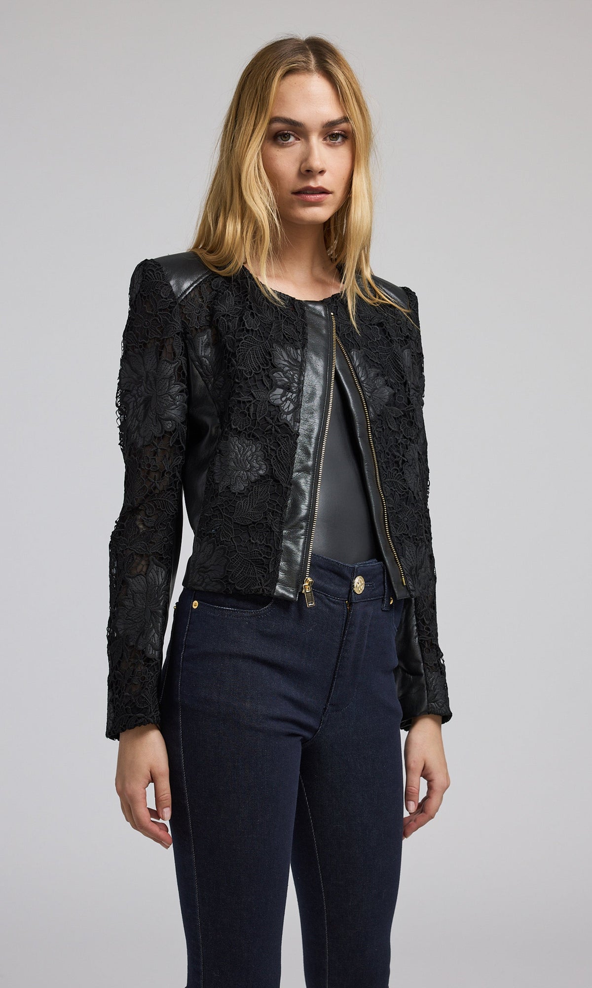 Dalma Vegan Leather Guipure Jacket