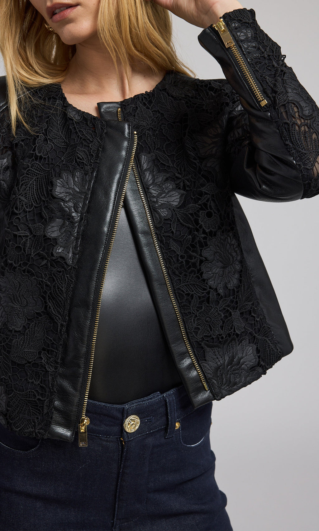 Dalma Vegan Leather Guipure Jacket